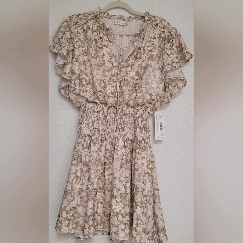 NWT Bishop & Young Floral Flutter Sleeve Smocked Mini Dress - Picture 10 of 17